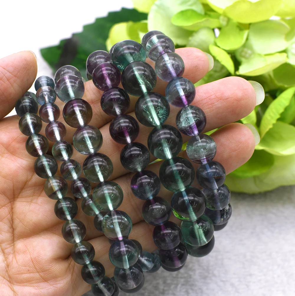 6-10mm Natural Crystal Rainbow fluorite  Round AAA Gem stone Beads Stretchable Bracelet -8