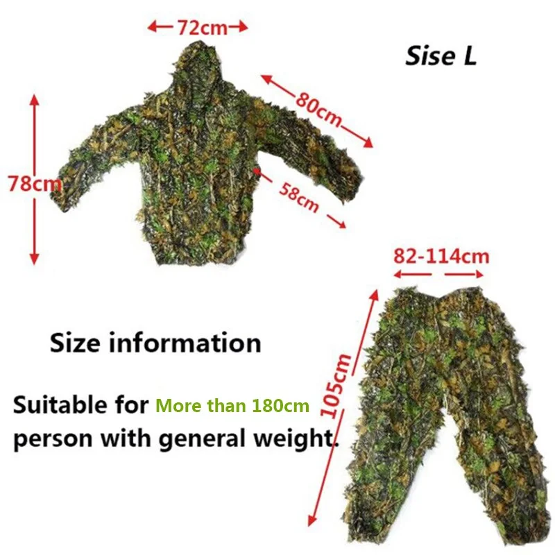 

Men Women Kids Outdoor Ghillie Suit Camouflage Clothes Jungle Suit CS Training Leaves Clothing Hunting Suit Pants Hooded Jacket
