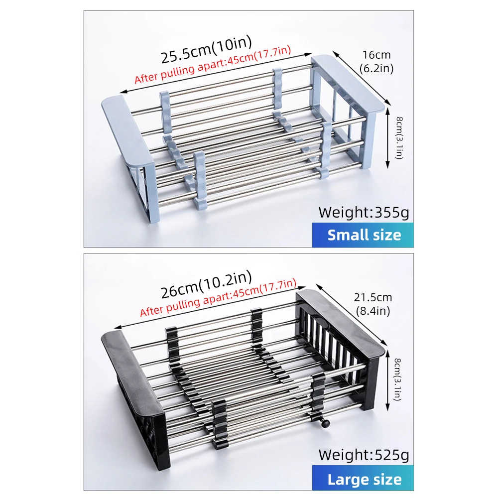 

Stainless Steel Telescopic Sink Drain Basket Stainless Steel Dish Drying Rack Kitchen Supplies Dish Storage Basket Drain Rack