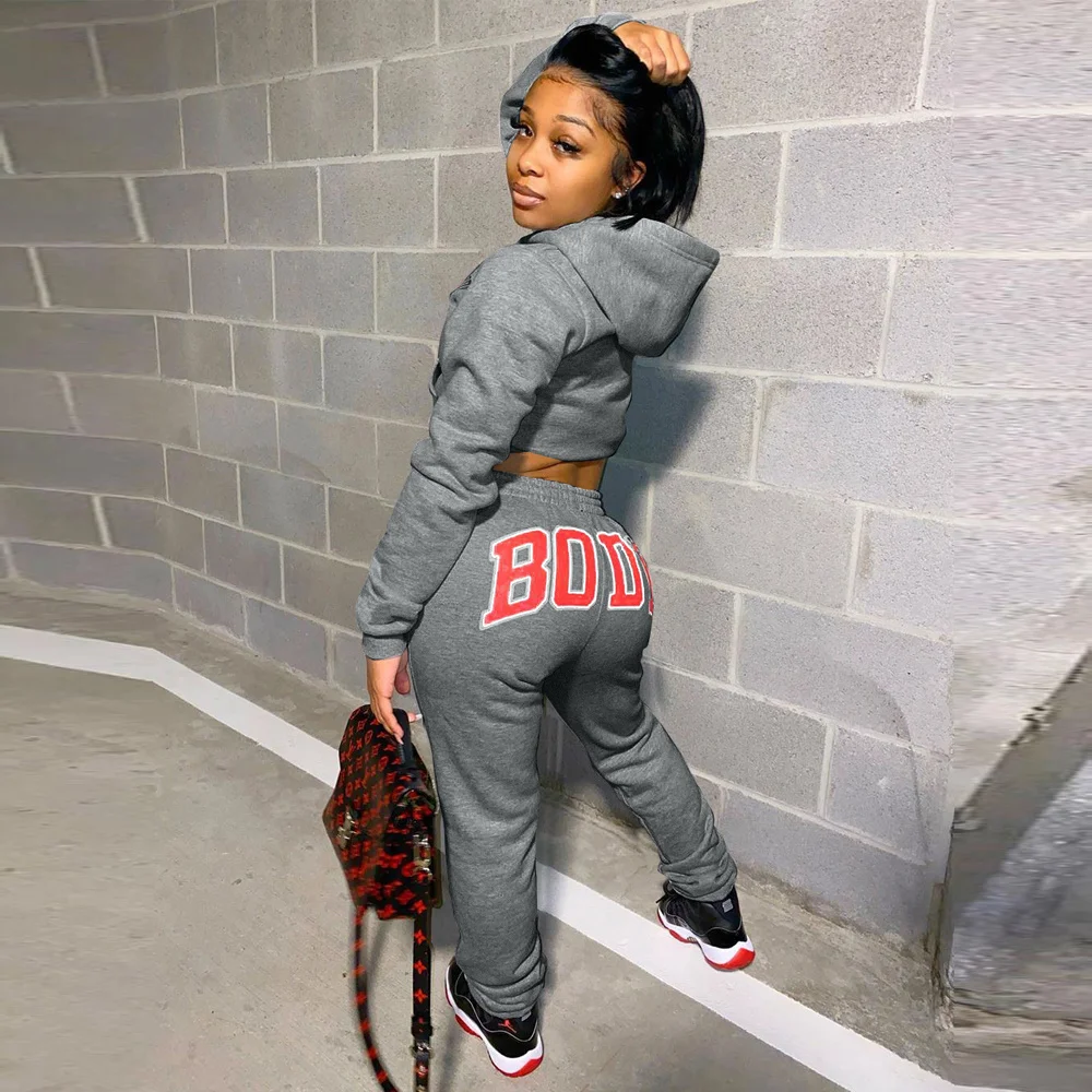 

Fashion Letter Print Hoodie Joggings Two Piece Set Autumn Clothes for Women Streetwear Long Sleeve Hooded Sweatshirt Trousers