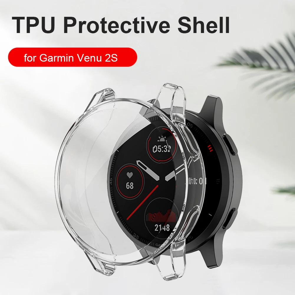 

Watch Cover for Garmin Venu 2S/Vivoactive 4S TPU Greaseproof Anti-Bumps Anti-fingerprints Full Cover Protective Case Clear Black