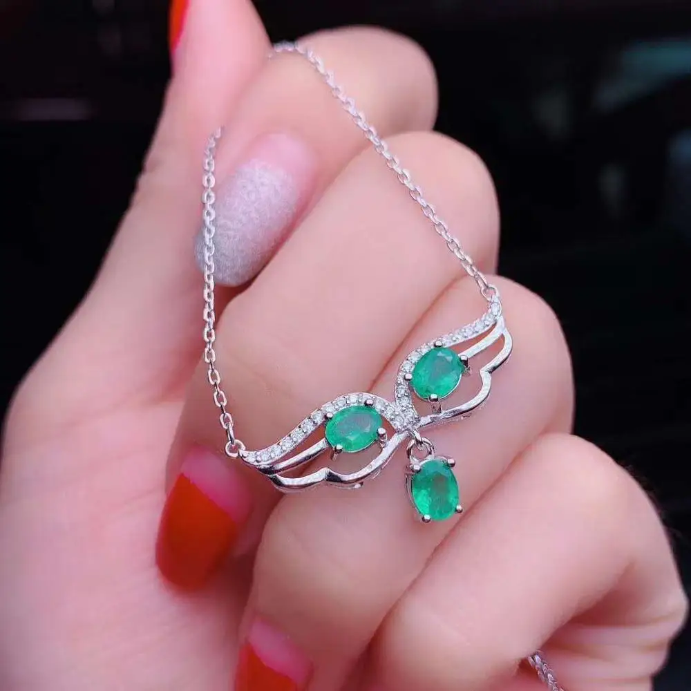 Изумрудного ожерелья из натурального изумруд камень кулон сплошной S925