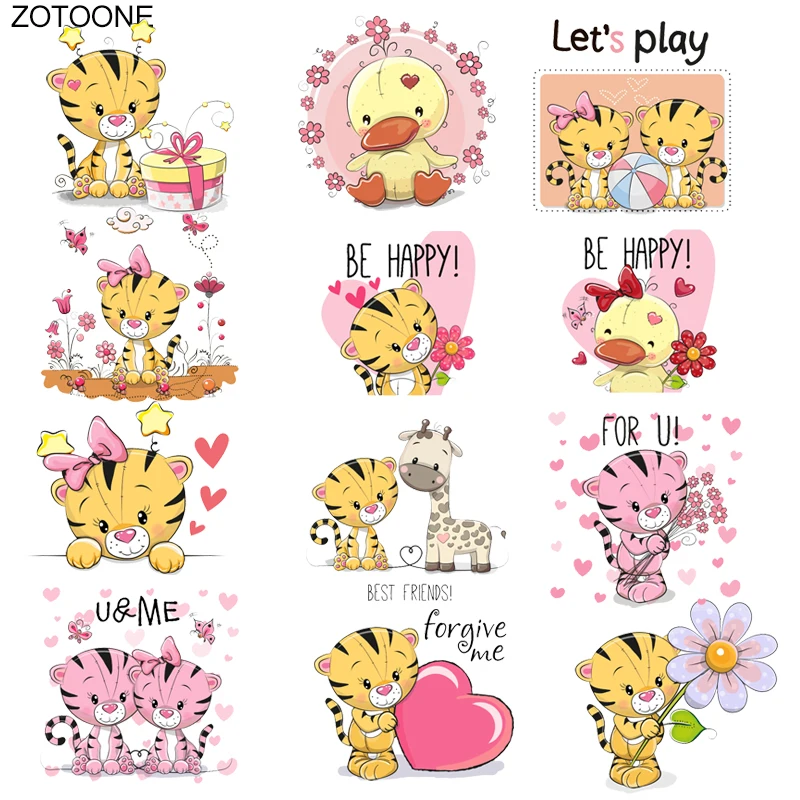 ZOTOONE милый тигр утка сердце патч Цветок Наклейка утюжок переводки для одежды