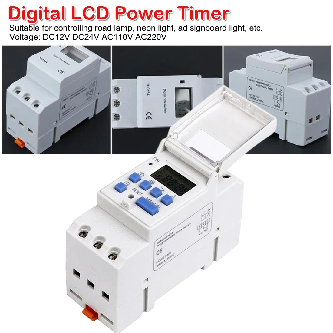 

Programmable Digital Industrial Time Switch Relay Timer Control 15A DC12V/24V AC110V/220V Din Rail Mount 7 Day Electronic Weekly