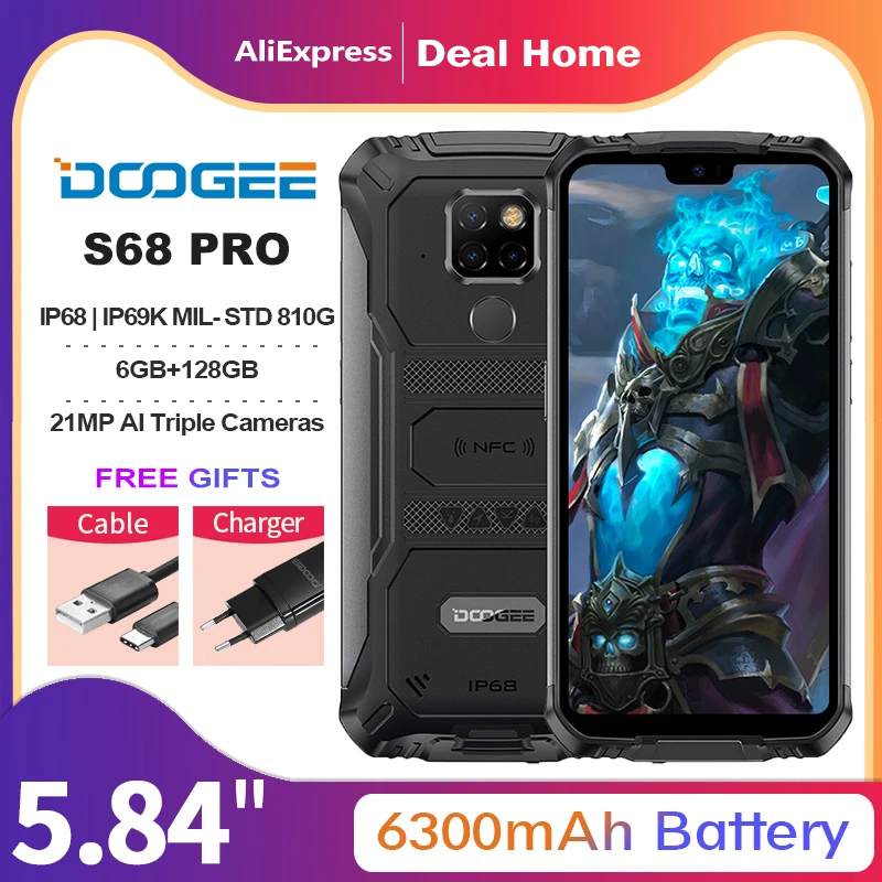 Смартфон Doogee S68 Pro с защитой IP68 Helio P70 восемь ядер 6 ГБ + 128 21 Мп 8 IPS дисплей 5 84 дюйма 6300