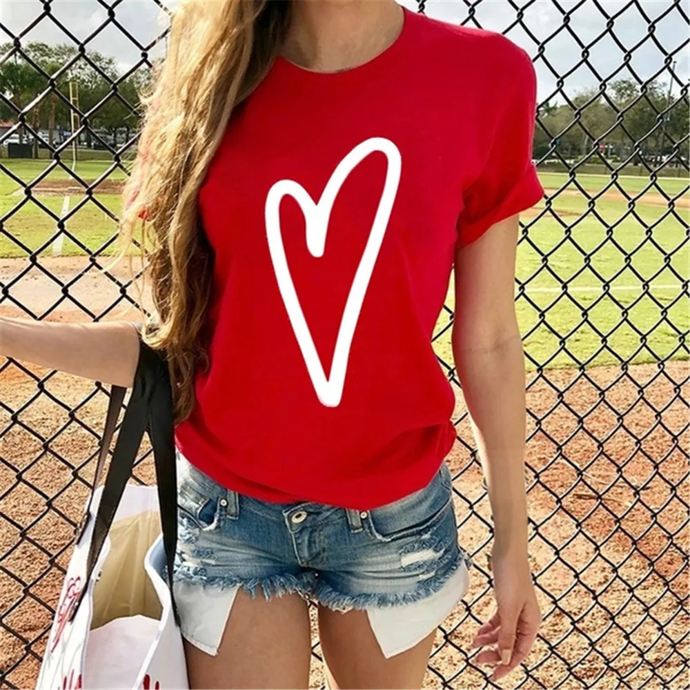 Футболка женская с принтом сердец Модный Графический Топ в стиле Харадзюку