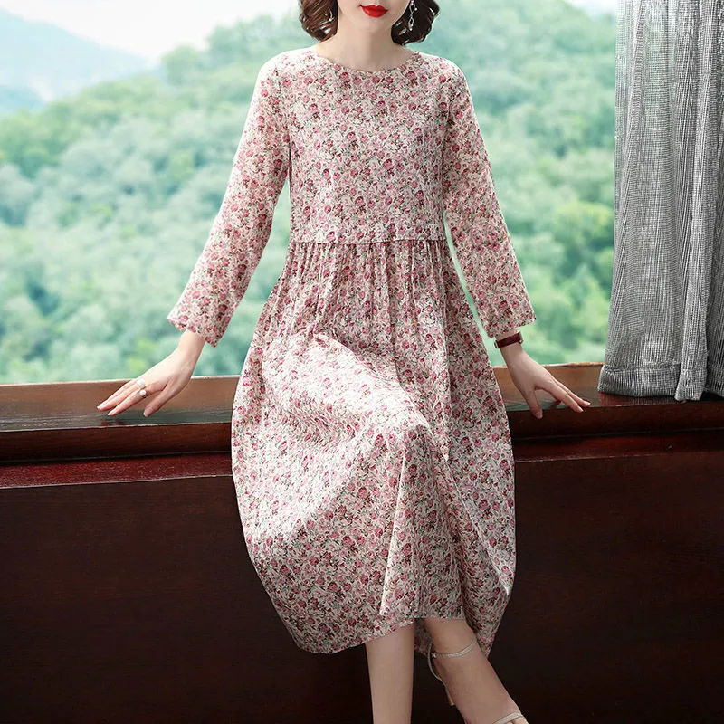 Женское S 4XL весеннее розовое платье с цветочным принтом больших размеров