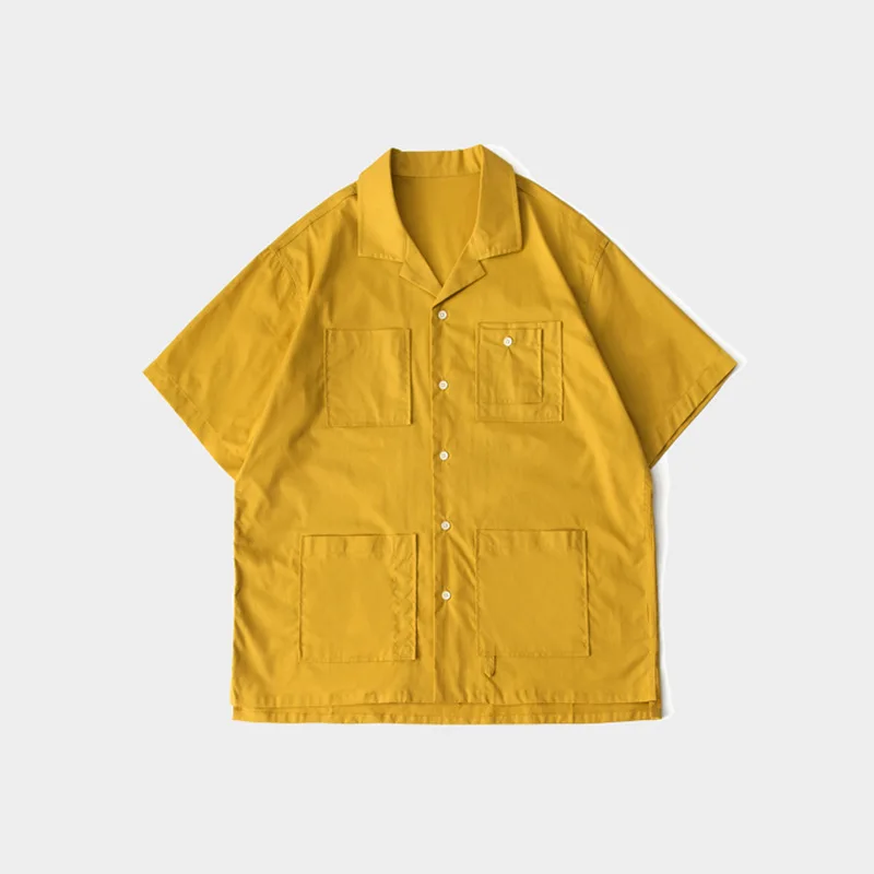 

003 Summer Fashion Shirts Girl Simple Casual Pure Color Pockets Short Sleeve Loose Cool Women Japan Style Tooling Fresh Blouses