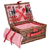 suitable for 24 people wicker picnic basket outdoor camping lunch box set ice bag insulation portable shopping bag with cutlery