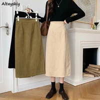 autumn long skirts women high waist a line solid color simple vintage elegant ladies all match korean style mujer clothing falda