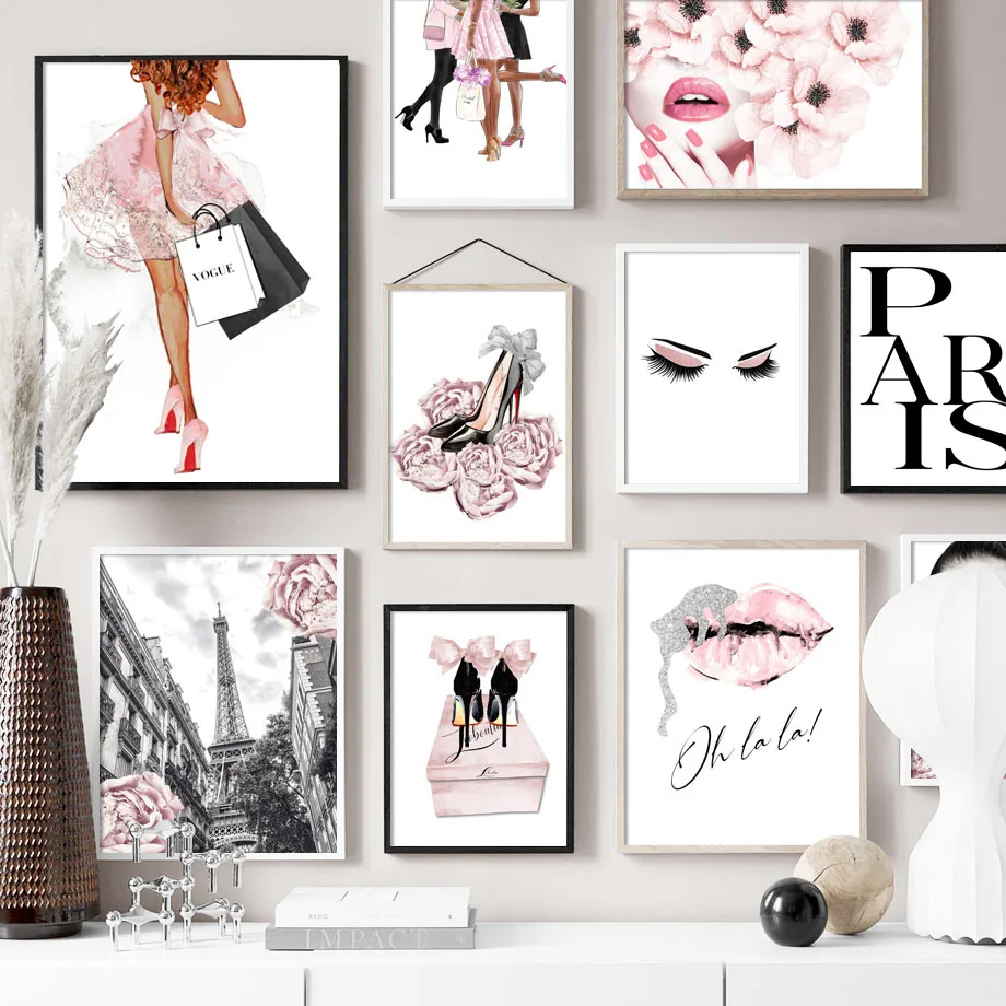 

Fashion Girl High Heels Lip Eyelash Peony Wall Art Canvas Painting Nordic Posters And Prints Wall Pictures For Living Room Decor