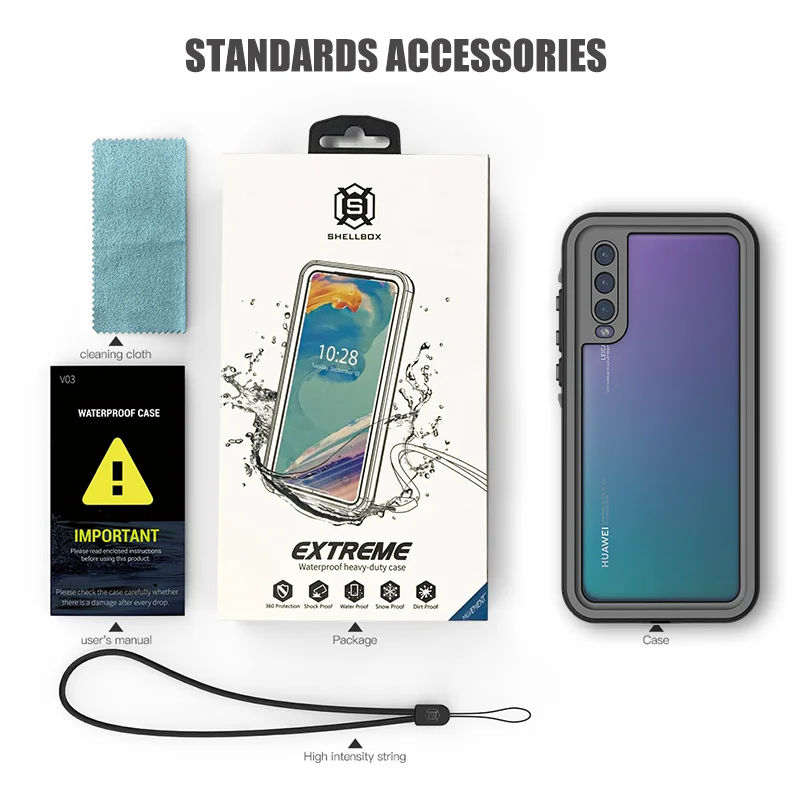shellbox smartphone waterproof case for huawei p40 p30 pro nova 3e 4e diving swimming dustproof phone cases for huawei p20 lite free global shipping