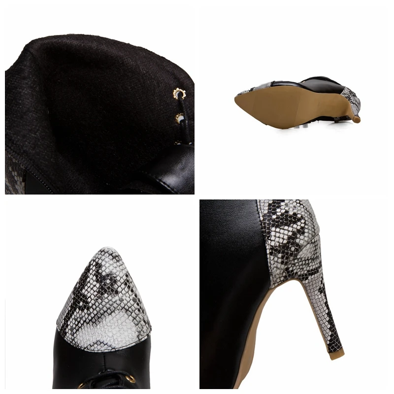 

REAVE CAT 2021 Ankle Boots Snake Print Patchwork Zip Lace Up Pointed Cap Toe Thin Heel Short Plush Blue Black Yellow White A4511