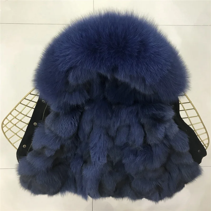 black blue fur Верхняя одежда из натурального Лисьего меха, пуховик для девочек, парка для девочек, зимняя куртка для мальчика, пальто детская зимняя одежда - Цвет: black blue fur