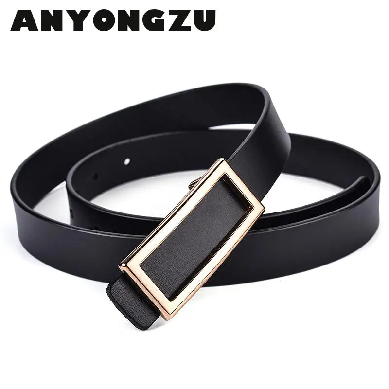 Women Belt Real cowhide  Smooth Buckle Personalized Rectangle Casual And Versatile Pair it with a denim dress Luxury Gift Belt