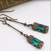 bohemian greenblue stone dangle earrings simple elegant drop for women vintage jewelry long femme o4m068