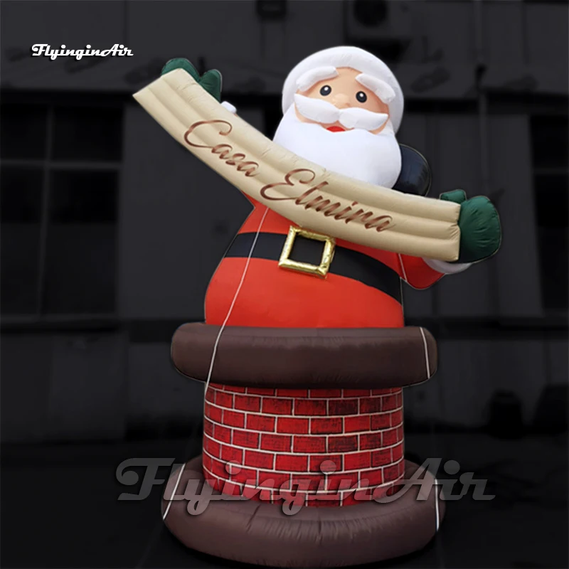 

Outdoor Advertising Inflatable Santa Claus 4m Height Christmas Character Red Blow Up Santa In The Chimney For Xmas Decoration