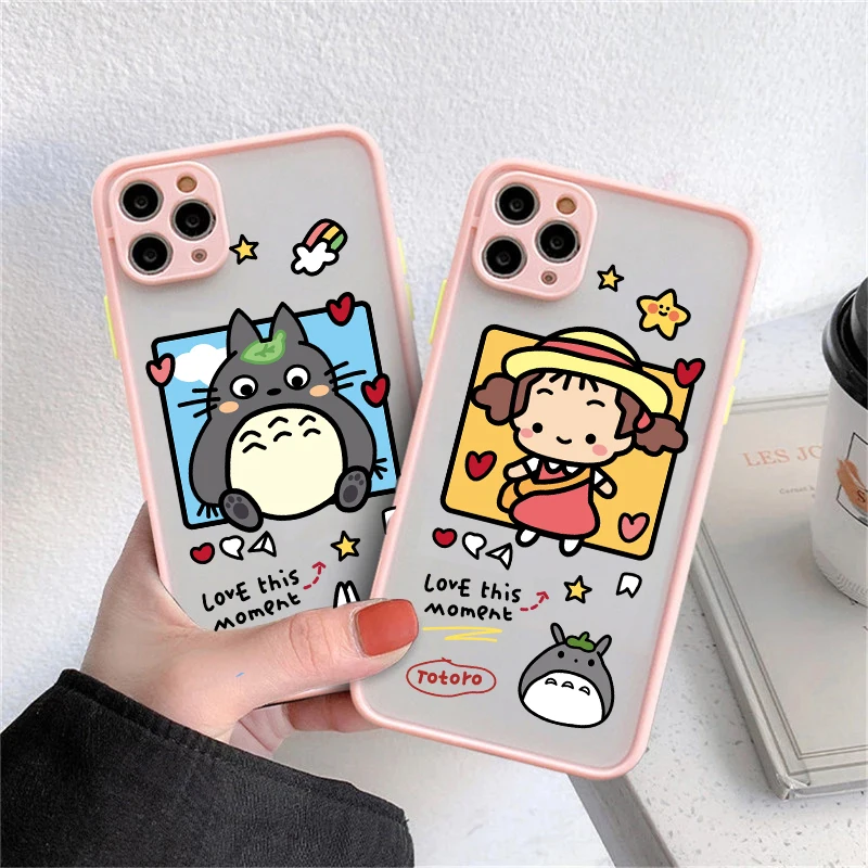 

Watercolor Totoro Spirited Away Bumper Clear Matte PC Back Phone Case For iphone 11 12 13 Pro XS Max 6s 7 8 Plus X XR Pink case