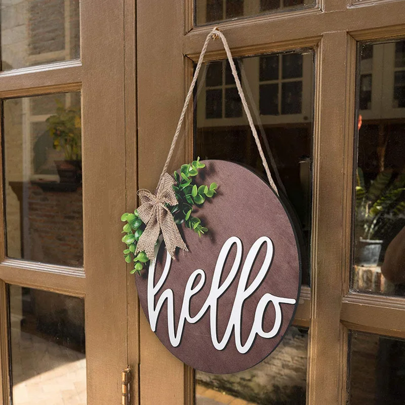 

Garden Door Hanging Welcome Tag Christmas Party Door Decoration Labels Artificial Flower Plant Hello Tags Door Hanging Ornaments