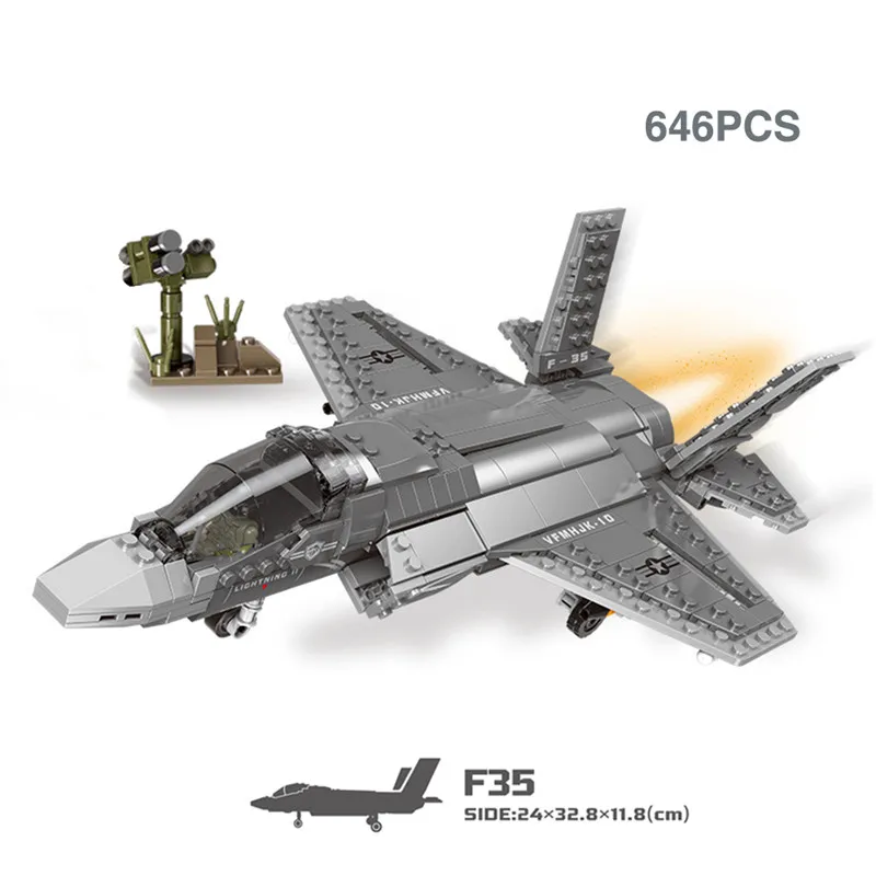 

1713pcs Us Army A10 Attack F35 Fighter Ac130 Airplane Model Building Block Military Aircraft Brick Toys for Children
