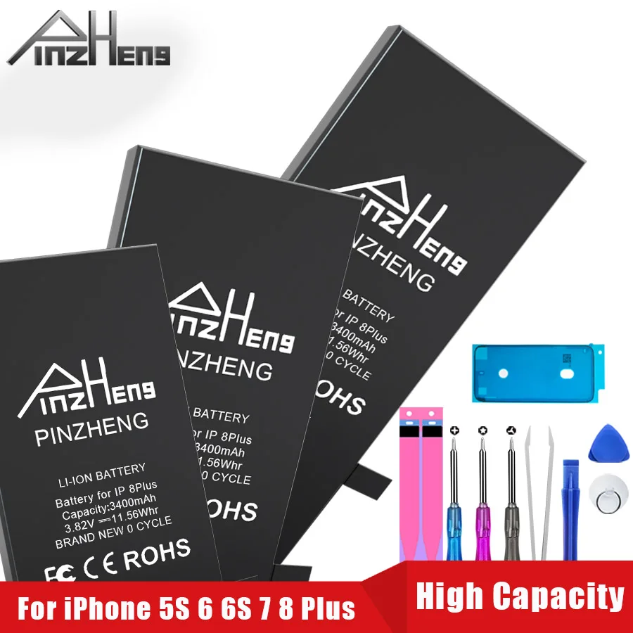 Аккумулятор PINZHENG большой емкости для iPhone 6 6S 7 8 Plus сменная батарея 2200/3400