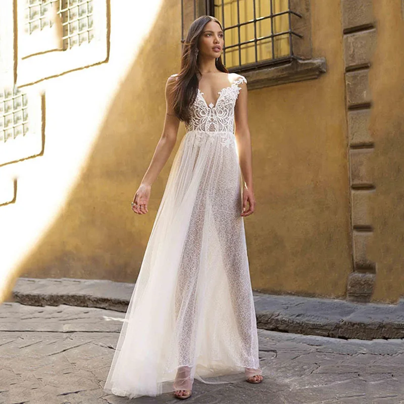 

BAZIIINGAAA Simple Wedding Dress Lace Little Beading Strapless Dress Luxury WeddingGowns Bridal Can Be Washed Bride Dresses