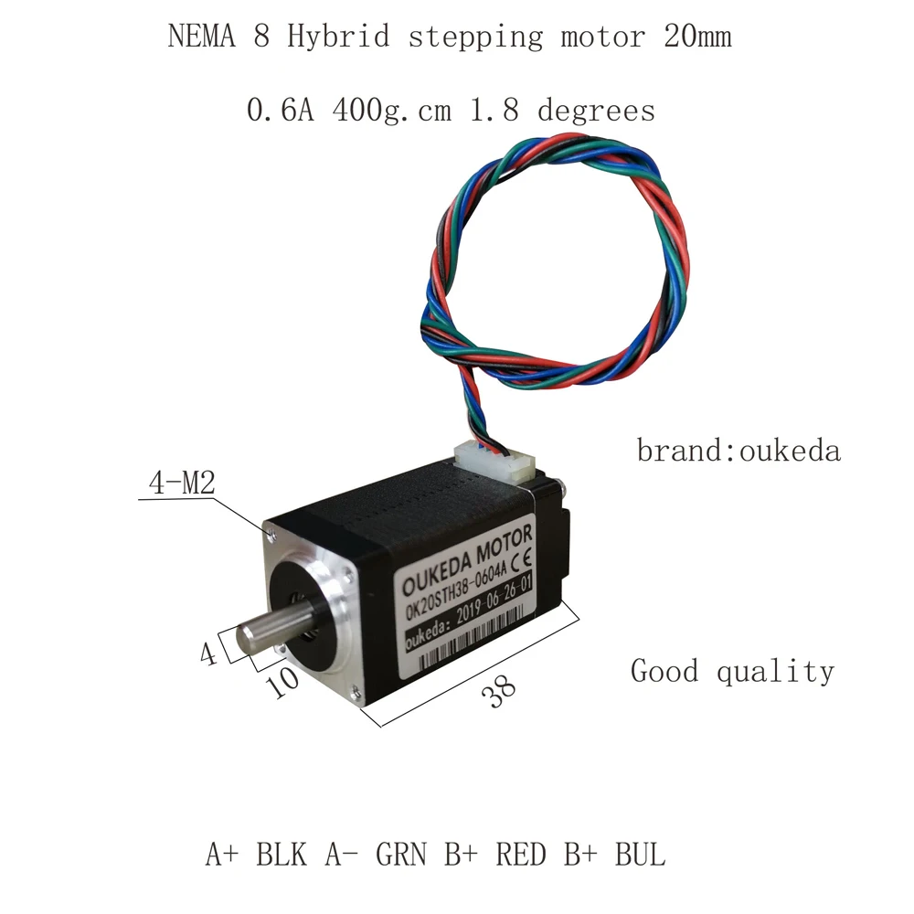 20BYGH38 1 8 градусов 2-фазный 20 мм NEMA8 шаговый двигатель 20BYG38 0.6A 400g. См ok20STH38-0604A |