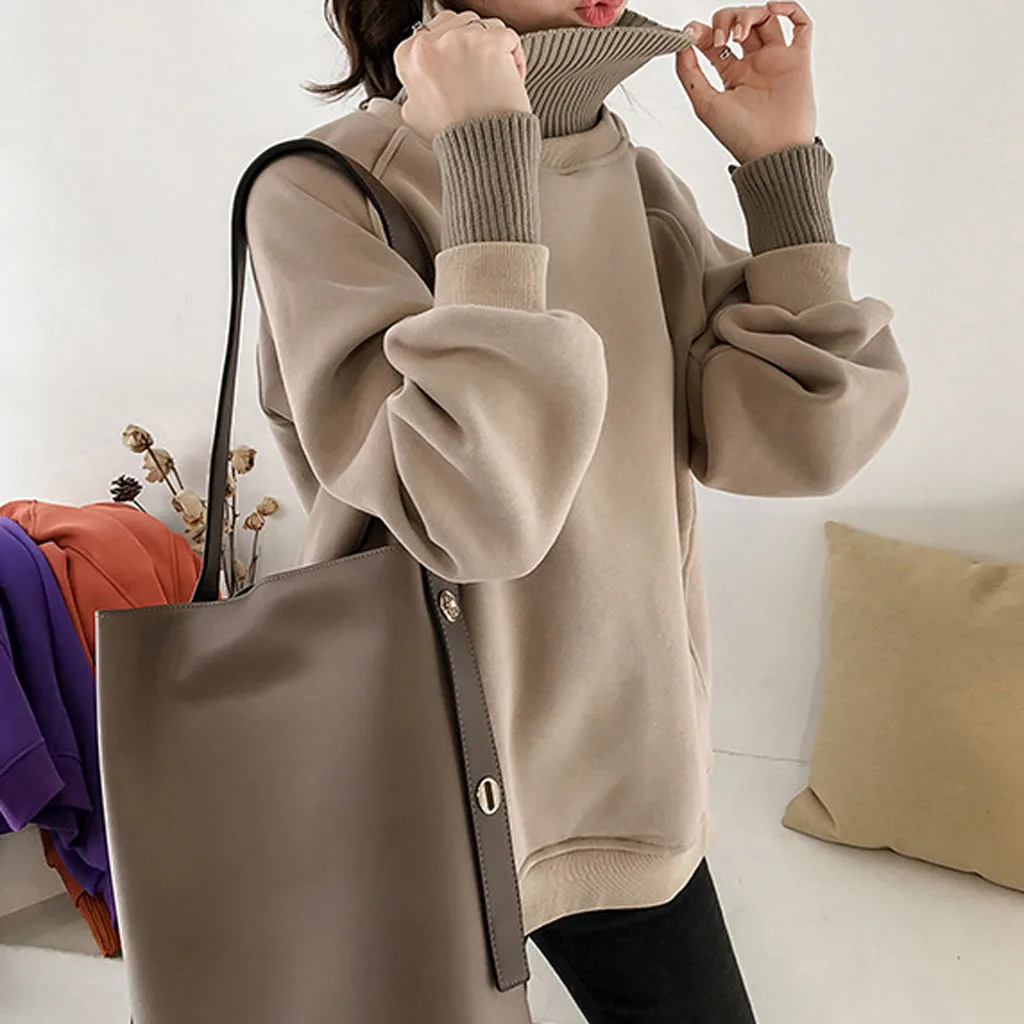 Женская толстовка с высоким воротником модная повседневная Толстая кашемировая
