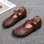 Женские босоножки с перфорацией, однотонные сандалии-гладиаторы из натуральной кожи на мягкой подошве, на плоской подошве, в стиле ретро, ручная работа, лето 2021