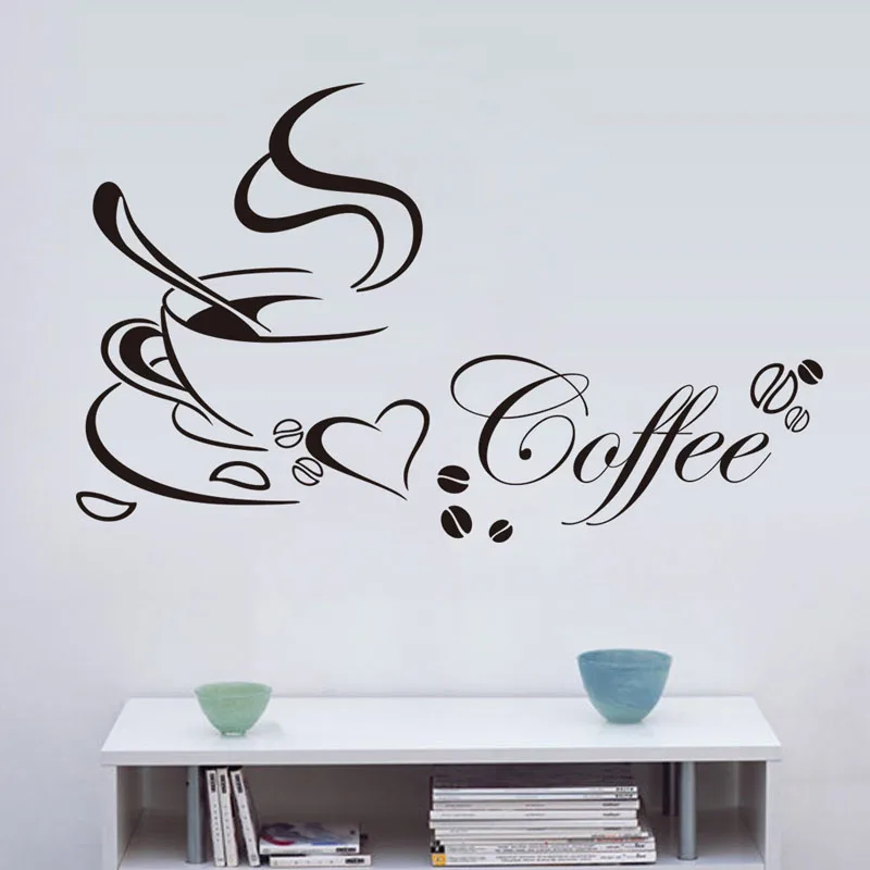

HOT Coffee Cup With Heart Vinyl Quote Restaurant Kitchen Removable Wall Stickers DIY Home Decor Wall Art Mural Drop Shipping
