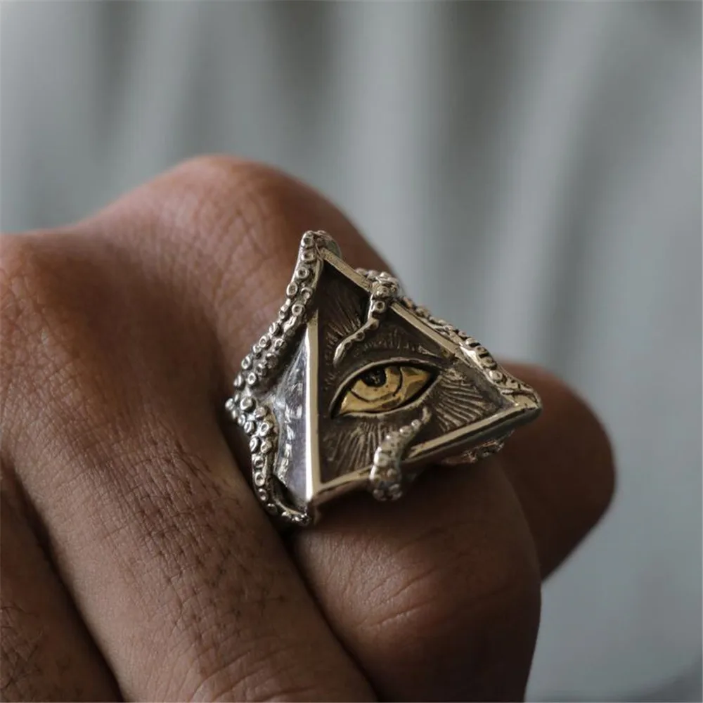 2021 Vintage Octopus Triangle Eye Ring Cemented Carbide Men's Ring Classic Accessories Indie eboy Rings Goth Aesthetic Jewelry