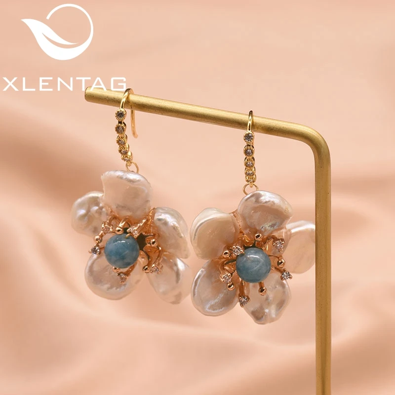 

XlentAg Handmade Petal Pearl Earrings Minimalist Birthday For Women Wedding Birthday Luxury Fine Jewelry Aretes GE0811B