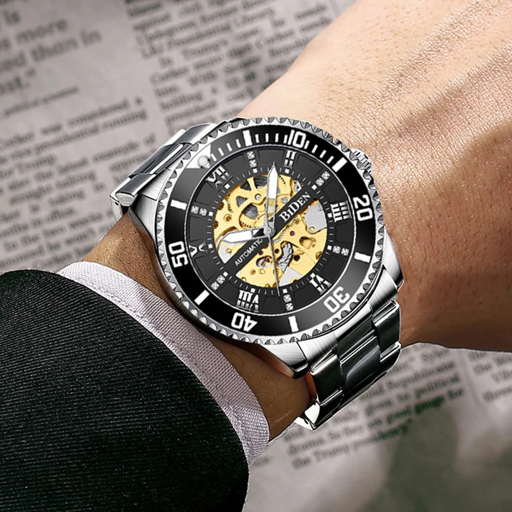 

Top Best Brand Business Mans Hollow Watches Luxury Blue Dial High Quality Waterproof Automatic Watch Mechanical Tourbillon Clock