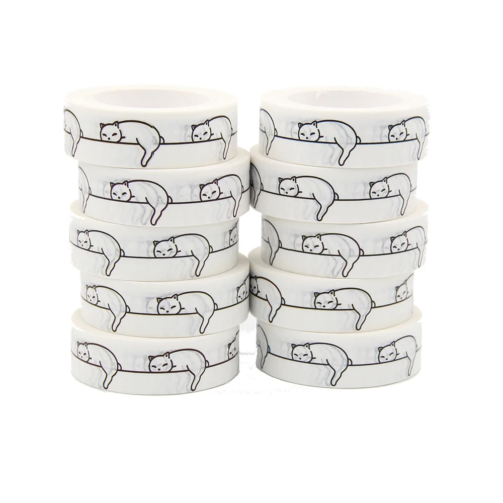 

10pcs/Lot 15mm x 10m Cat Seamless pattern kitten sleeping cartoon Washi Tape Scrapbook Paper Masking Adhesive Washi Tape Set