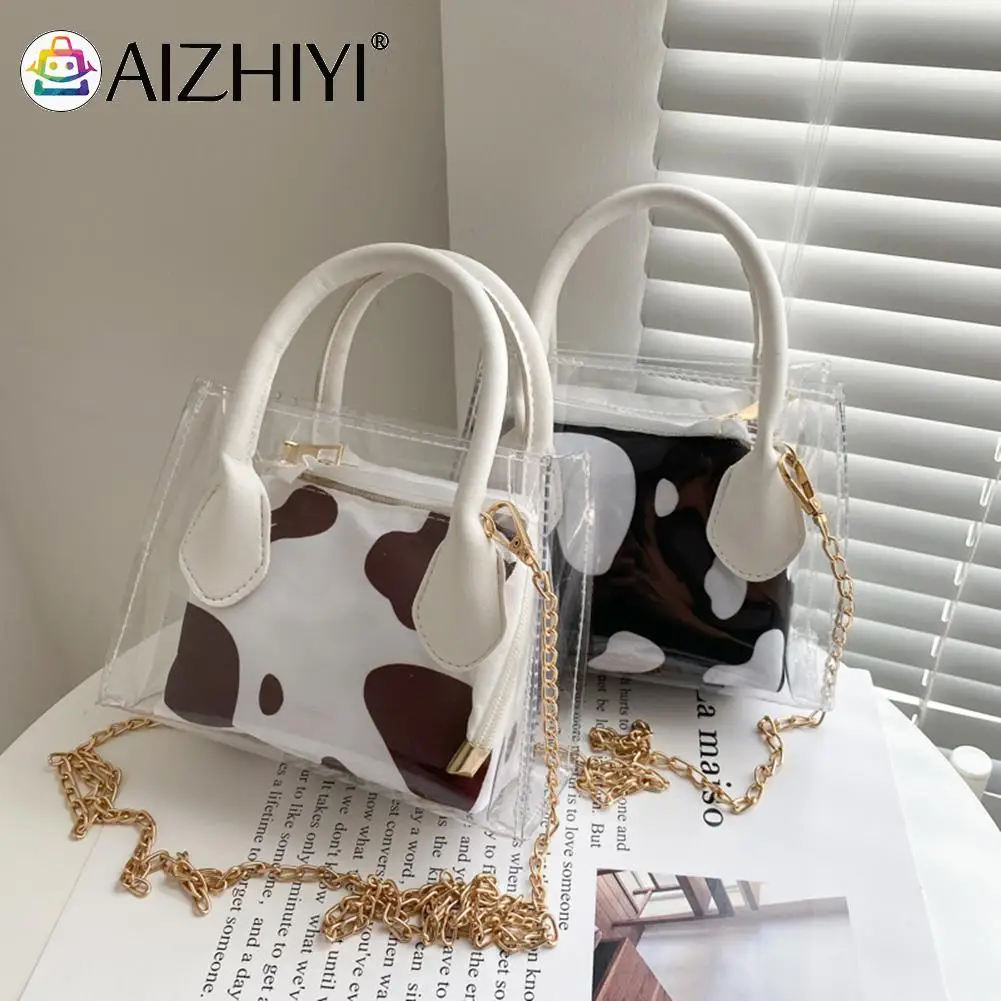 

Fashion Women Bag Transparent Chain Shoulder Crossbody Ladies Print Jelly Small Shoulder Female Chain Crossbody Bag