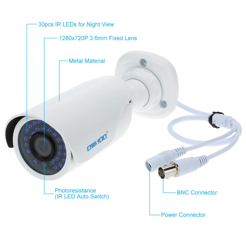 Камера видеонаблюдения OWSOO AHD 720P 1500TVL 4 шт. с кабелем для 4*60 футов | Безопасность и