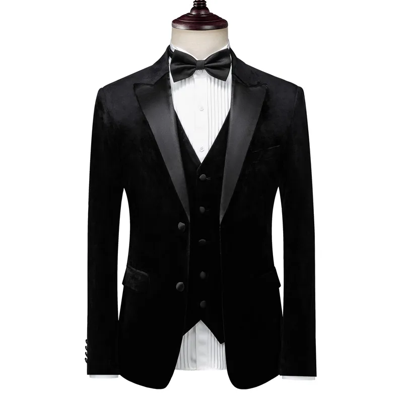 Блейзер жилет и брюки 3 сборный двуштучный костюм/осень-зима мужские бархатные