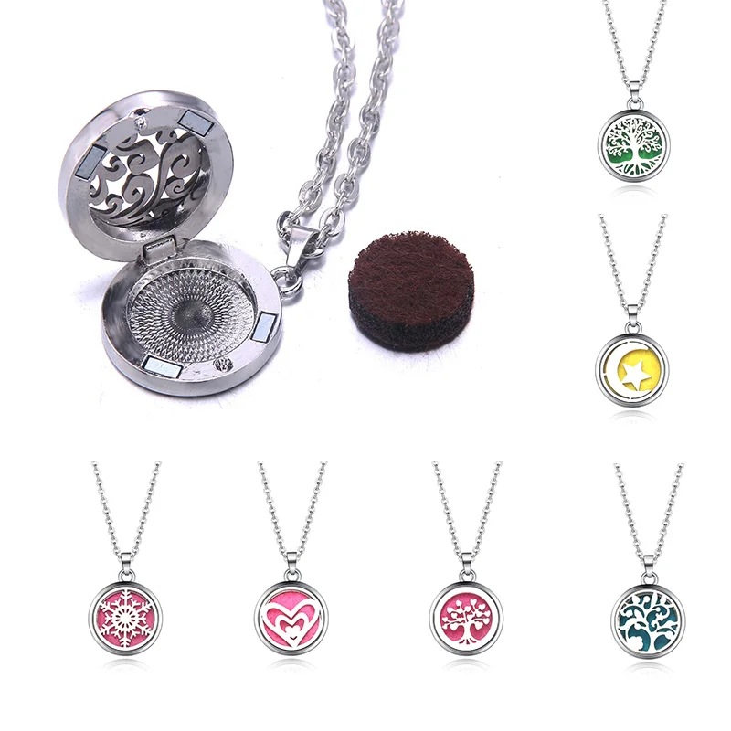 

40 styles Necklace Magnetic Stainless Steel Aromatherapy Essential Oil Diffuser Perfume Locket Pendant Available in all seasons