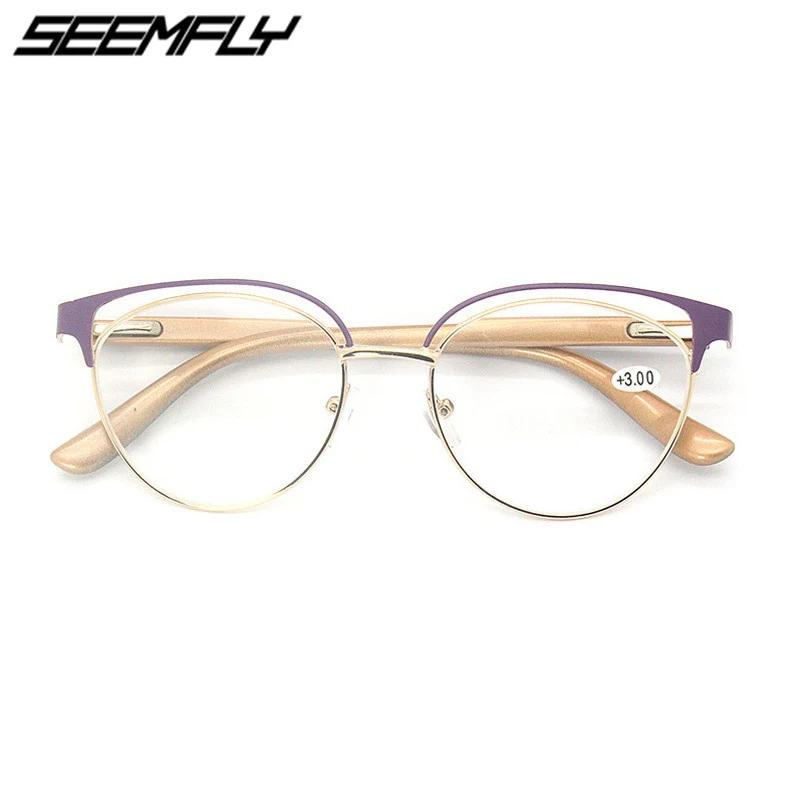 

Seemfly с плоскими стеклами и половинной рамкой очки для чтения «кошачий глаз» Для женщин винтажные пресбиопические очки Оптические очки зерк...