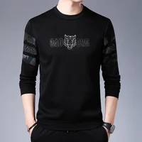 mens causal sweatshirt round neck long sleeve pullover solid color with print and ablazely adornment spring autumn streetwear