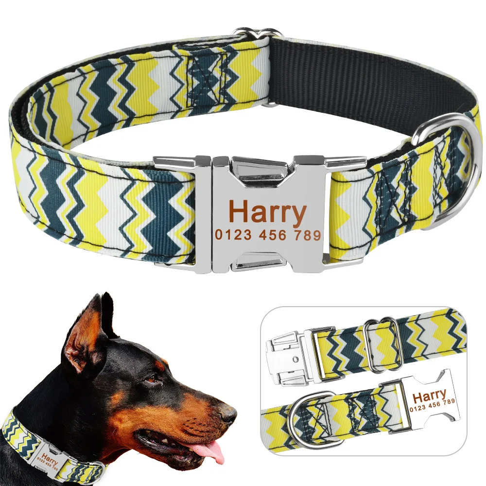 

Nylon Boy Girl Dog Collar Personalised Engraved Name ID Medium Large Heavy Duty