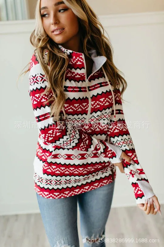 

Autumn 2021 Christmas Snowflake Hooded Pullover Long Sleeve Sweater Women