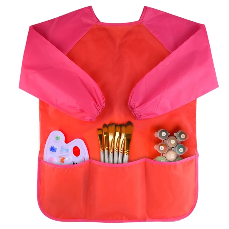 

Водонепроницаемая детская блузка для рисования, детский художественный фартук, машинная стирка с 3 просторными карманами, красный цвет