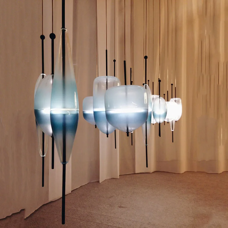 Дешево Чудо-стекло ночной поток на заказ стеклянный подвесной светильник в форме слезы синий подвесной светильник в стиле арт-деко итальянская Ре...