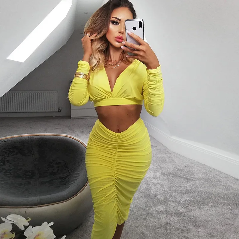 Женский вечерний комплект из 2 предметов укороченный топ с v образным вырезом и