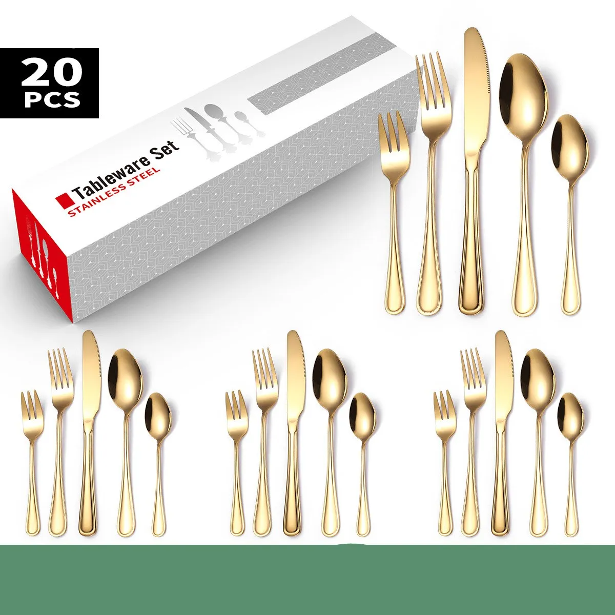 

Набор столовых приборов золотистого цвета из нержавеющей стали 304, 20 шт.