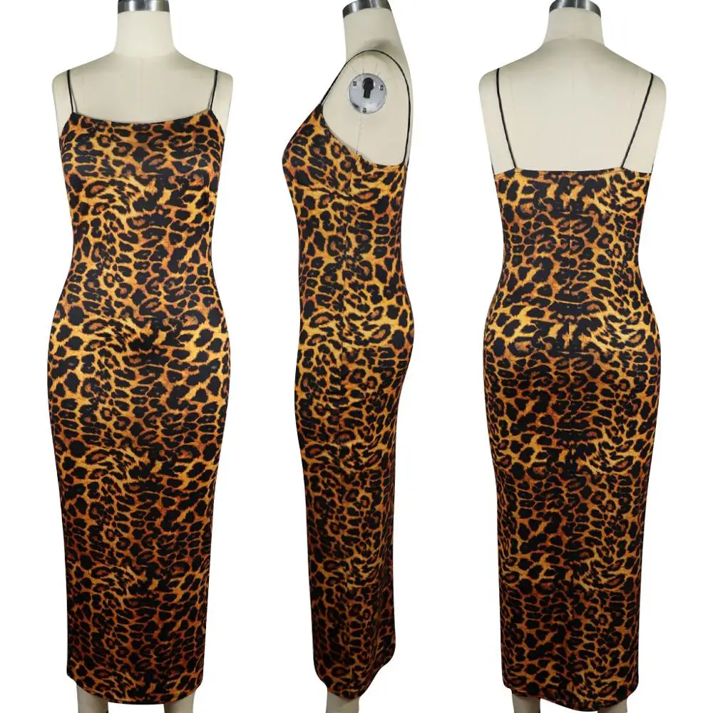 

Sexy Cheetah Leopard Print Midi Dress Women Clothes Plus Size Vestido Elegant Spaghetti Strap Bodycon Night Club Dresses