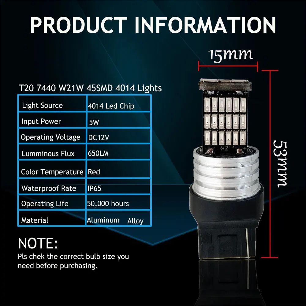2 шт. светодиодный лампы T20 W21W WY21W 7440 45SMD 4014 Авто обратный резервный DRL автомобилей