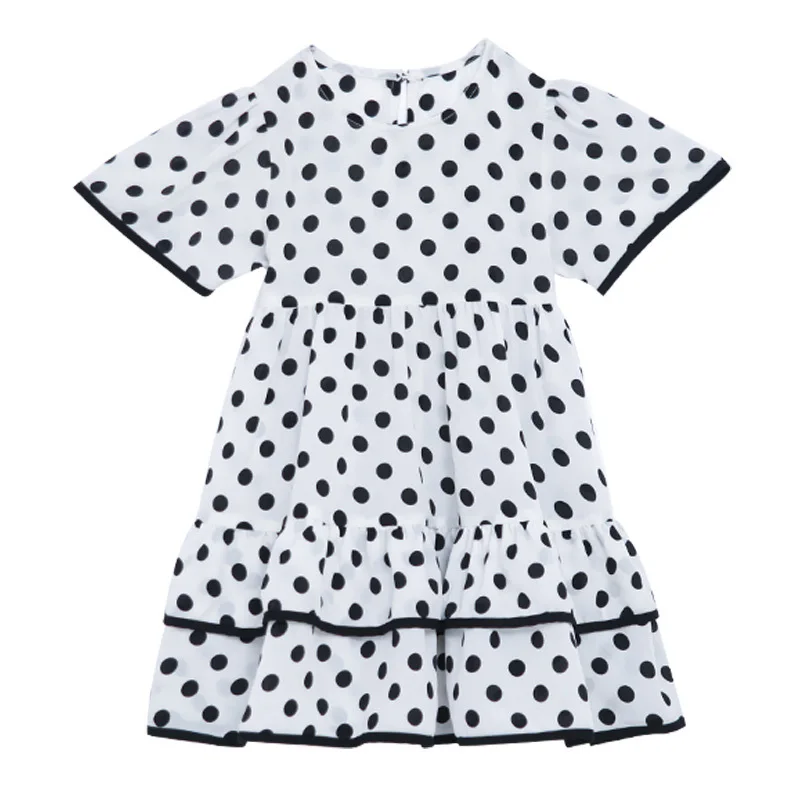 

Family Matching Outfits 2021 Summer Mommy and Daughter Matching Clothes Wave Point Knee-length Dress Short Sleeves Girl Clothes
