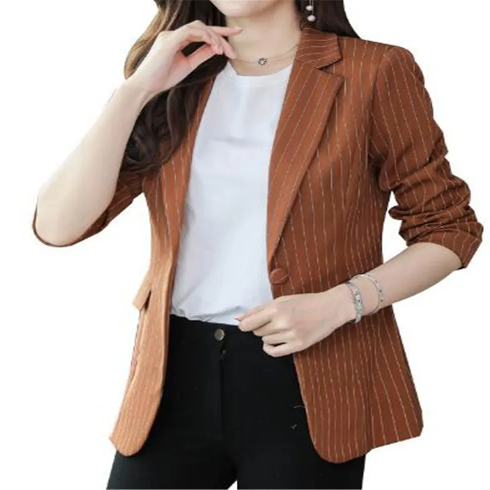 

Fashion Retro New Spring Autumn Womens Lapel Striped Casual Short Suit Jacket Coat Outwear Tops